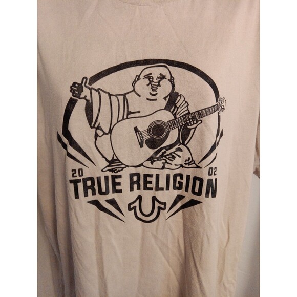 True Religion short sleeve beige/white? Shirt Sz L - Picture 2 of 4